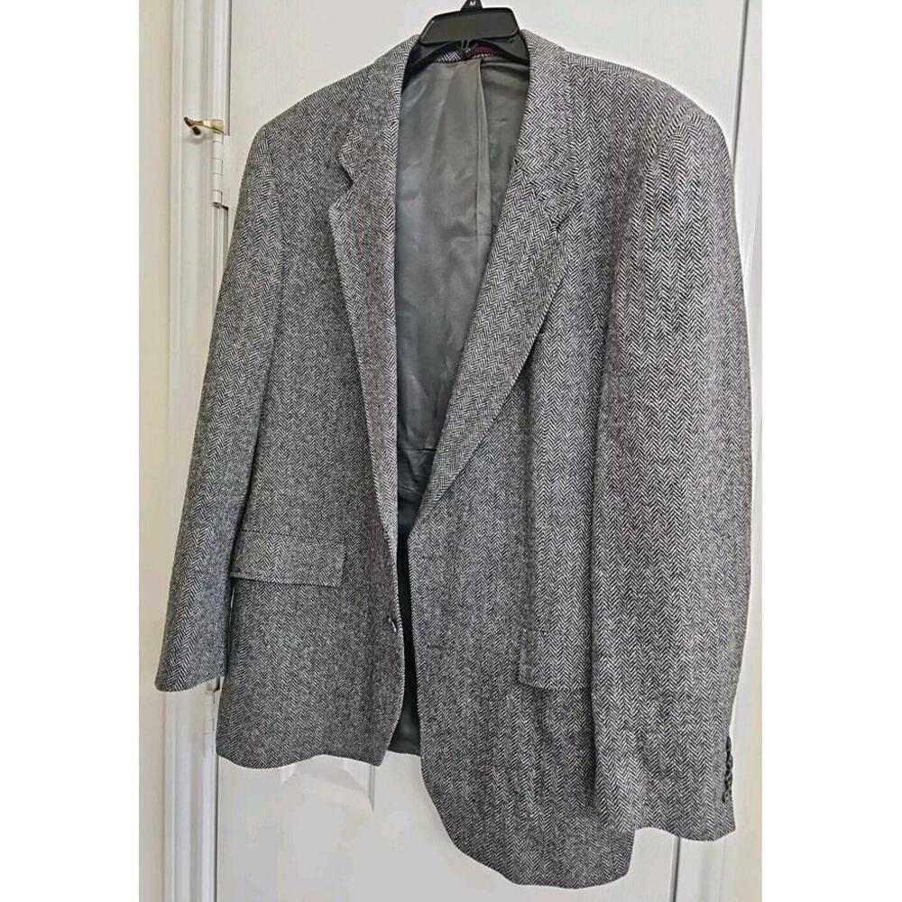 Hart Schaffner Marx Mens 44L Blazer Tan Herringbone Virgin Wool Sport Coat
